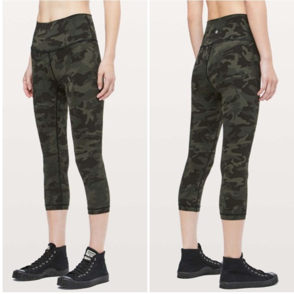 Lululemon Wunder Under Crop (High-Rise) *Full-On Luxtreme 21" Camo Green Size 12 - Picture 1 of 12
